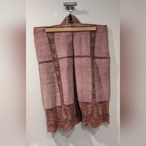 Vintage Danier pink suede leather patchwork crochet skirt